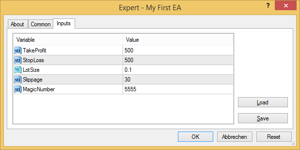 expert advisor inputs